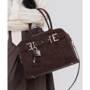 ボストンバッグ A4スウェードライクベルトボストンバッグ レディース