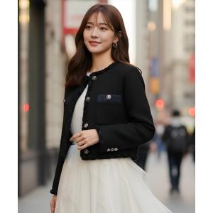 コート アウター デニムコンビツイードジャケット レディース