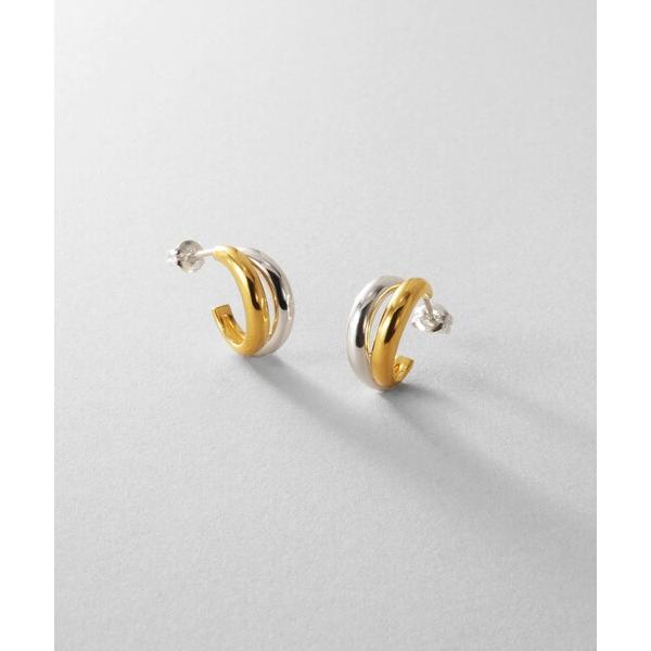 ピアス シルバー コンビカラー スモールフープ デュアルドームピアス レディース