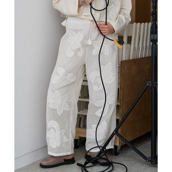 パンツ R4426 ボタニカル刺繍メッシュパンツ レディース