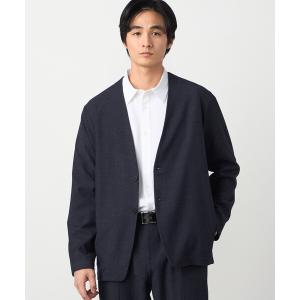 カジュアルスーツ 「セットアップ対応」デニムライクストレッチ ノーカラージャケット メンズ