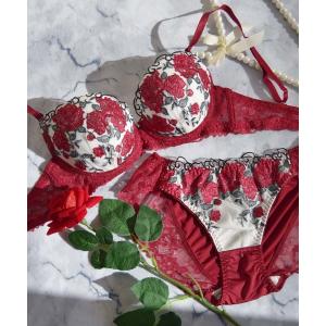 ブラジャー ショーツセット 「ナチュ盛りで立体美胸メイク♪気分が上がる！ブライトローズ刺繍」上下セット/A~D/2色展開/Saneiオススメ