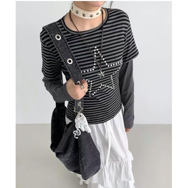 tシャツ 26ss レイヤード風星柄トップス レディース