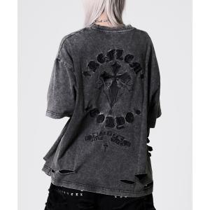 tシャツ 「REFLEM/レフレム」クロス刺繍ダメージTシャツ/ハーフスリーブカットソー レディース メンズ