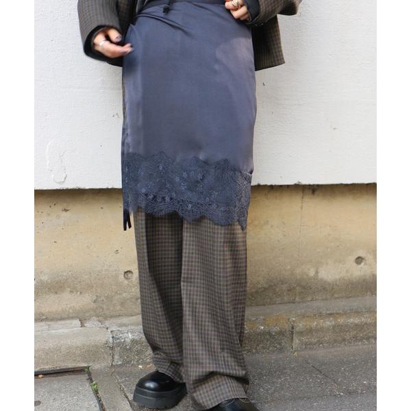 スラックス パンツ SATIN LACE LAYERED PANTS レディース