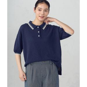 ニット セーター 配色ラインニットポロ レディース