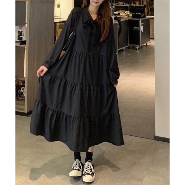 ワンピース リボン付きティアードワンピース