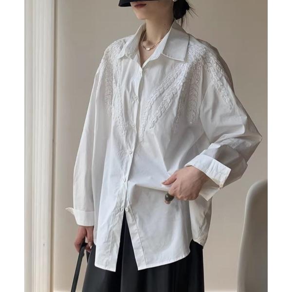 ブラウス シャツ 刺繍入りデザインシャツ レディース