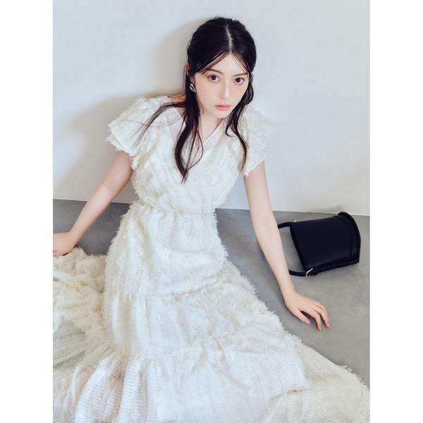 ワンピース 「00サイズあり」フリンジジャカードティアードワンピース
