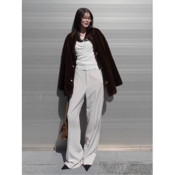 スラックス パンツ 「00サイズあり」センタープレスセミフレアーパンツ レディース