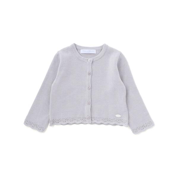 ベビー 「日本製」「お揃い」ドラロン綿飾り編み長袖カーディガン(80-90cm)