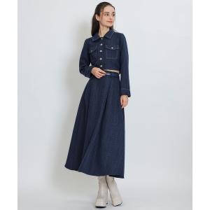 セットアップ ダブルステッチツイードブラウス×フレアロングスカートセットアップ レディース