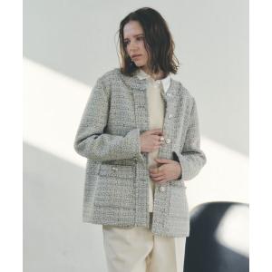 ジャケット テーラードジャケット ノーカラーツイードジャケット レディース