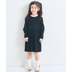 ワンピース 「リブコットン100」ガールズ レースフリル フレアテレコワンピース キッズ 子供服 女の子