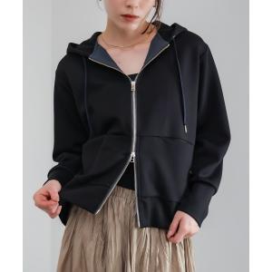 パーカー 裾レイヤードバックラインジップパーカー レディース