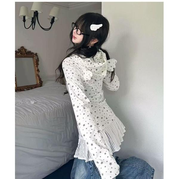 tシャツ バックウィング風 フード付きトップス レディース