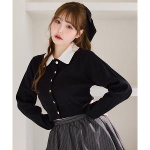 ニット セーター 配色えりゴールドボタンニット レディース