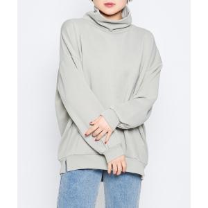 トレーナー スウェット 裏起毛オーバーサイズハイネックプルオーバー レディース