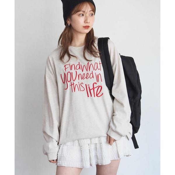 tシャツ アソートロゴ刺繍ロンT レディース