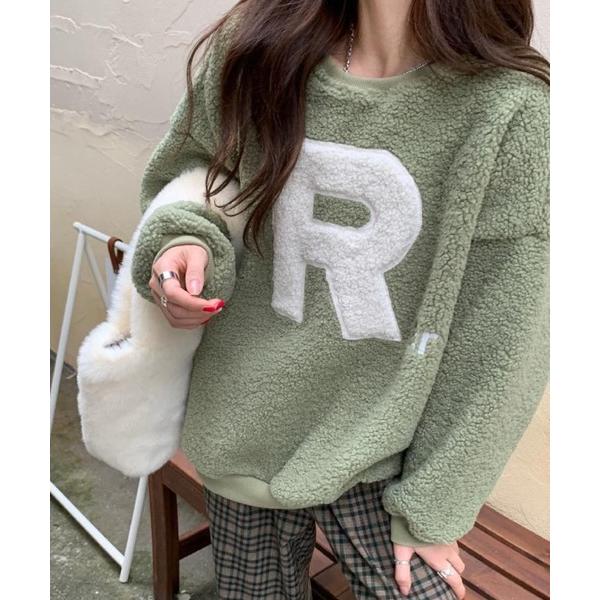 ビッグRロゴ ボア風オーバースウェット レディース