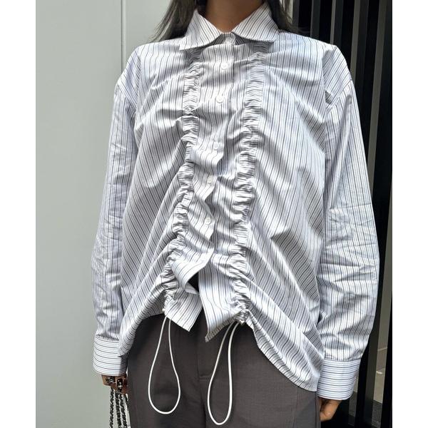 ブラウス シャツ シャーリングブラウス/ストライプ柄/ドローコード レディース