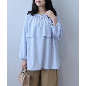 ブラウス シャツ 「L〜5L 大きいサイズ」シアサッカーフリルブラウス レディース