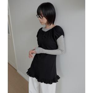 tシャツ 「2026SS新作アイテム」「UNE ORIGINAL」フロントシャーリングパフスリーブフリルミニワンピース レディース