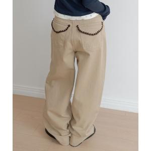 チノパン 「2026SS新作アイテム」「UNE ORIGINAL」ラブリーバックポケット刺繍バルーンコットンチノパンツ レディース