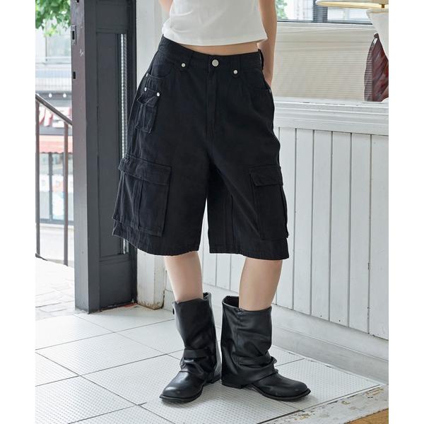 ハーフパンツ カーゴパンツ 短パン マルチカーゴユニークポケットバミューダハーフパンツ レディース