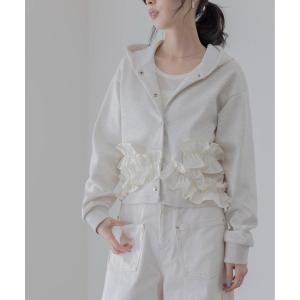 パーカー ギャザーフリルヘム フーディパーカー レディース