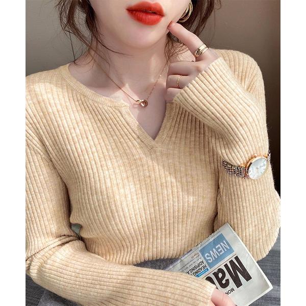 ニット セーター 「26春夏新作」キーネックスリムフィットリブニットプルオーバー レディース
