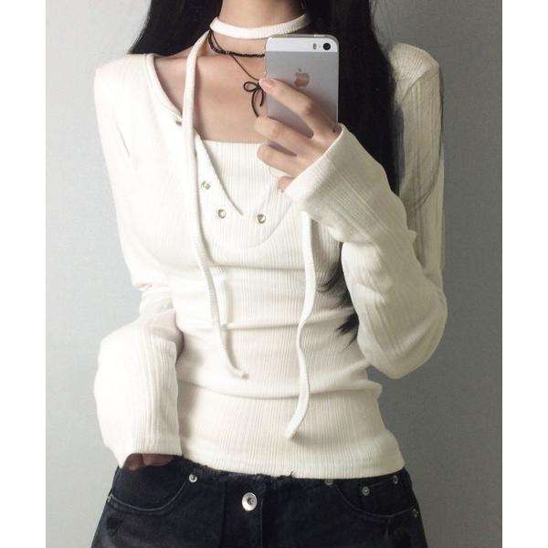 tシャツ 「26春夏新作」フロントレースアップデザインロンT レディース