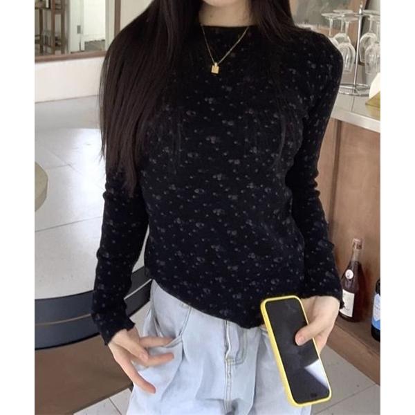 tシャツ 「26春夏新作」フラワーモチーフリブロンT レディース