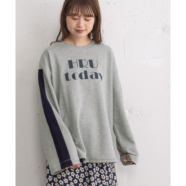 tシャツ HRUプリント袖ライン裏毛プルオーバー レディース