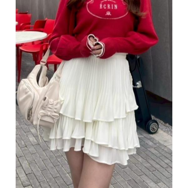 スカート プリーツティアードミニスカート 春服
