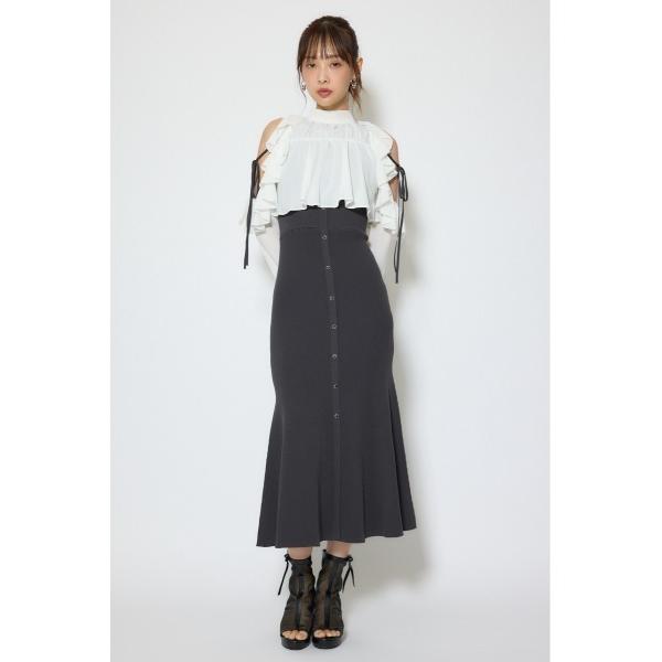 ワンピース オープンショルダーフリルニットセットワンピース 春服