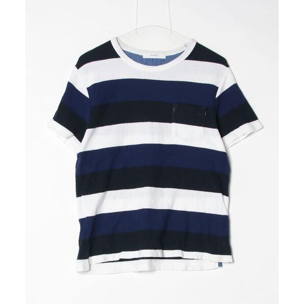 「INHERIT」 ボーダー柄半袖Tシャツ M ホワイト メンズ