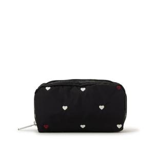 ポーチ RECTANGULAR COSMETIC レッド/ホワイトハートEMB レディース