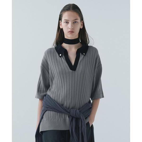 セーター ニット Wide Rib Skipper Collar Short Sleeve Knit...