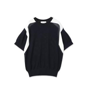 サマーニット セーター ニット Airy Mesh Contrast Panel Short Sleeve Knit メンズ レディース