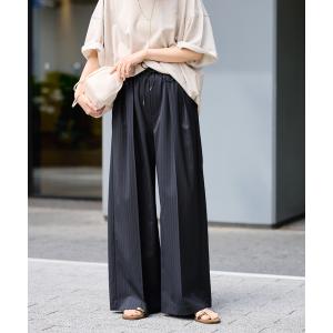 スラックス パンツ 「洗える」TWストライプワイドパンツ レディース