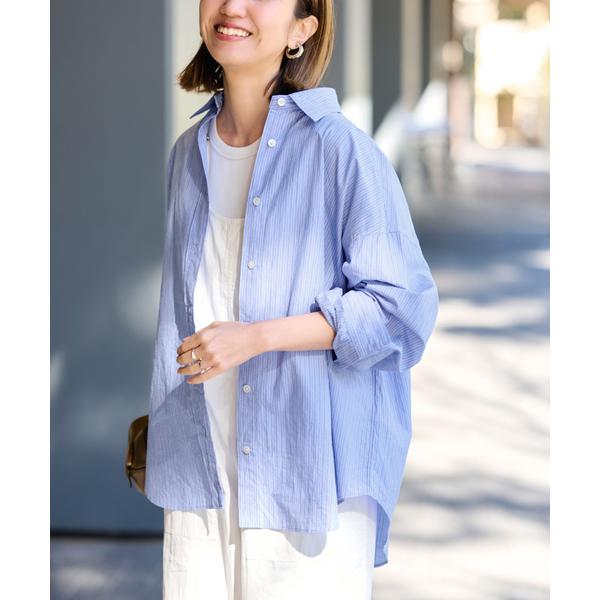 ブラウス シャツ BLUE STRIPE オーバーシャツ レディース
