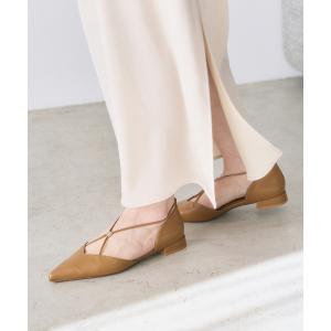 シューズ 「追加」ポインテッドメタルクロスストラップフラット レディース