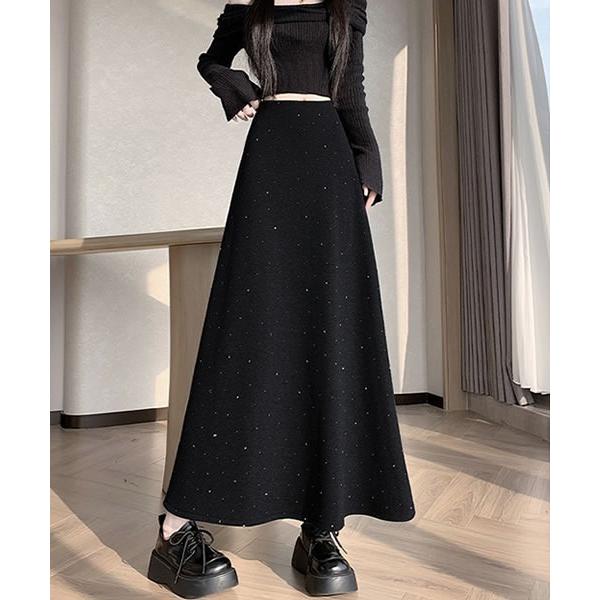 スカート ビジューラメ入り フレアロングラメスカート