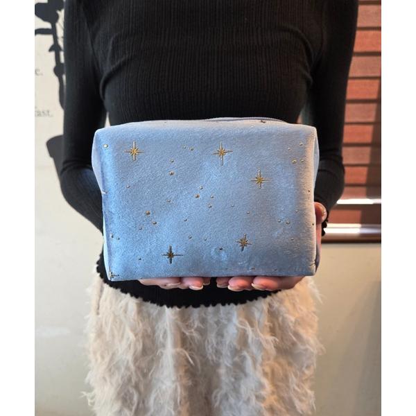ポーチ 「ベロア調」星空 ゴールド刺繍  / 小物入れ トラベルポーチ メイクポーチ マルチポーチ ...
