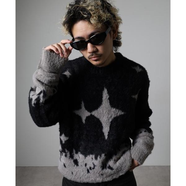 セーター ニット フェザーヤーン星柄ニットクルーネック メンズ レディース