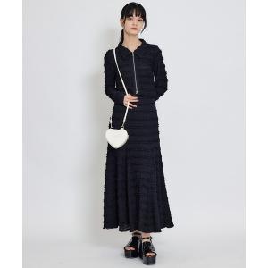 セットアップ ミニフリルZIPブラウス×ミニフリルフレアロングスカートセットアップ レディース