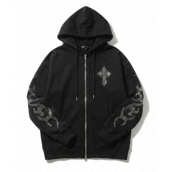 パーカー クロスラインストーンZIPパーカー メンズ レディース