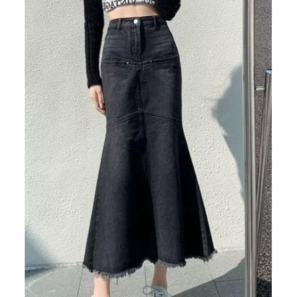 スカート フリンジデニムマーメイドスカート