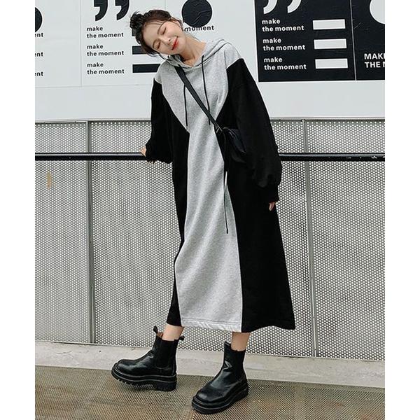 ワンピース ツートーンカラーパーカーワンピース